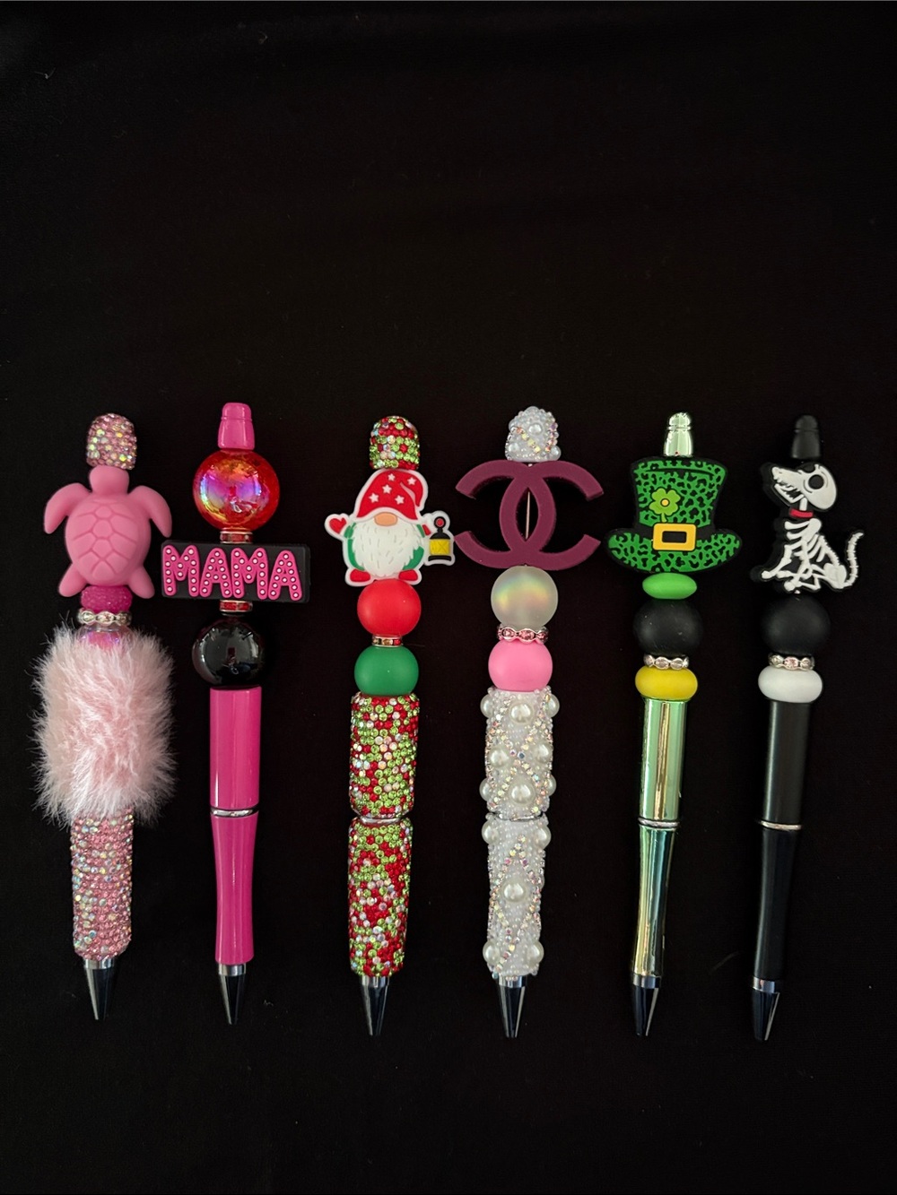 Decorative Refillable Beaded Pens - Set of 6
